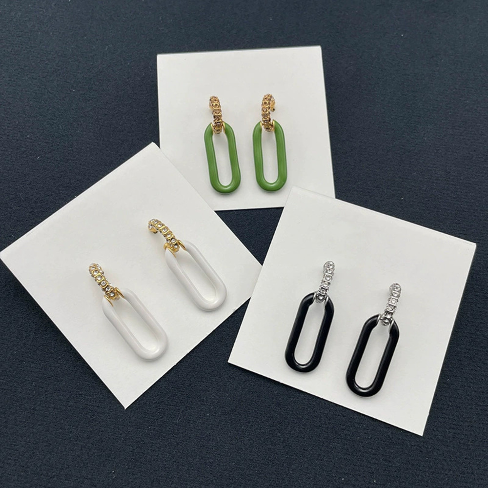 Tory Burch Double Chain Gold Plated Oval Pave Drop Earrings